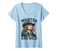 Donna Wanted And Wild Cowgirl Smoking Maglietta con Collo a V