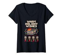 Donna Warm Holiday Wishes Brutto Natale Dumpster Fire Maglietta con Collo a V