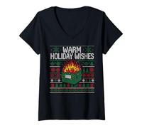 Donna Warm Holiday Wishes Brutto Natale Dumpster Fire Maglietta con Collo a V