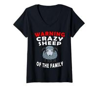Donna Warning Crazy Sheep of The Family Pecora Divertente Maglietta con Collo a V