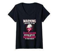 Donna Warning I Belong To Electrician Divertente Fidanzata Moglie Donne Maglietta con Collo a V