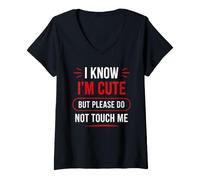 Donna Warning Introvert I Know I’m Cute But Please Do Not Touch Me Maglietta con Collo a V