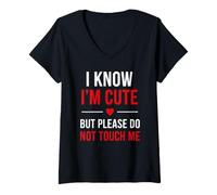 Donna Warning Introvert I Know I’m Cute But Please Do Not Touch Me Maglietta con Collo a V