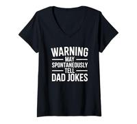 Donna Warning May Spontaneously Tell Dad Jokes Maglietta con Collo a V