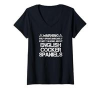 Donna Warning May Talk About English Cocker Spaniels Inglese Maglietta con Collo a V