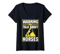 Donna Warning May Talk About Horses Men Woman Horse Lover Maglietta con Collo a V
