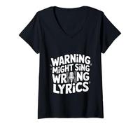 Donna Warning Might Sing Wrong Lyrics Cantante Musicale |- Maglietta con Collo a V