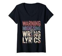 Donna Warning Might Sing Wrong Lyrics Cantante Musicale |- Maglietta con Collo a V