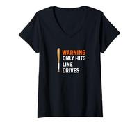 Donna Warning Only Hits Line Drives Mazza da Baseball Batter Home Run Maglietta con Collo a V
