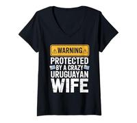 Donna Warning Protected By A Crazy Uruguayan Wife Maglietta con Collo a V