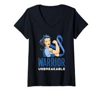 Donna Warrior Unbreakable Blue Colorettal Cancer Support Tee Maglietta con Collo a V