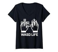 Donna Wasd Life - Design di Gioco per Gli Appassionati di FPS e PC Maglietta con Collo a V