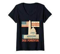 Donna Washington D.C. 202 Forever- Monumento e Campidoglio degli Stati Uniti Maglietta con Collo a V