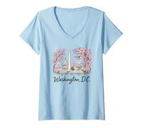 Donna Washington DC Cherry Blossom Souvenir Luoghi di Interesse Viaggio Maglietta con Collo a V