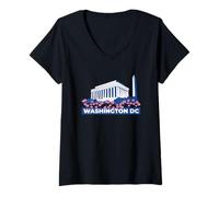 Donna Washington DC Lincoln Memorial Cherry Blossoms Monumenti Maglietta con Collo a V