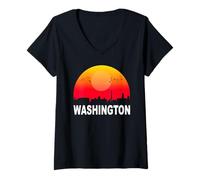 Donna Washington DC Vintage Sunset Retro City State USA Maglietta con Collo a V