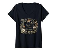 Donna Watch Them Bloom Teacher Botanical Growth Wreath Maglietta con Collo a V