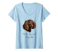 Donna Water Spaniel Mom Mammina Cane American Water Spaniel Madre Maglietta con Collo a V