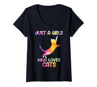 Donna Watercolor Soloful Pet Cat Kitten just a girl who loves cats Maglietta con Collo a V