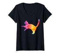 Donna Watercolor Soloful Pet Cat Kitten With Watercolor Cat Maglietta con Collo a V