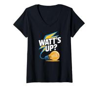 Donna Watt's Up - Lampadina con scritta divertente Maglietta con Collo a V