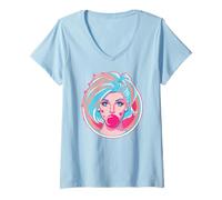 Donna Wave Vibes e Bubblegum Dreams Ocean Hair, design pop art Maglietta con Collo a V