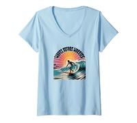 Donna Waves Before Worries - T-shirt retrò con grafica Surf Sunset Maglietta con Collo a V