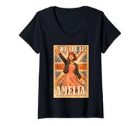 Donna We Are all Amelia Vintage Union Jack Regno Unito Inghilterra Maglietta con Collo a V