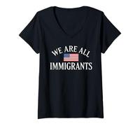 Donna We Are All Immigrants Diritti Umani No La Migra USA Flag Maglietta con Collo a V