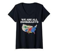 Donna We Are all Immigrants USA Map Rights Support Uomini Donne Bambini Maglietta con Collo a V