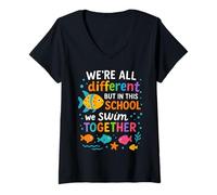 Donna We Are Different But in This School We all Swim Together Maglietta con Collo a V