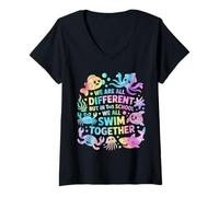 Donna We Are Different But in This School We all Swim Together Maglietta con Collo a V