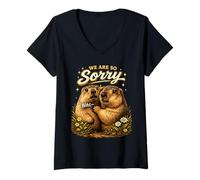 Donna We Are So Sorry Groundhog Divertente Sarcastico Maglietta con Collo a V
