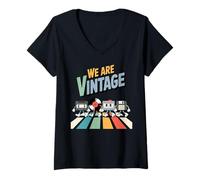 Donna We Are Vintage, Cassetta Floppy in Vinile, Crosswalk Crew Maglietta con Collo a V