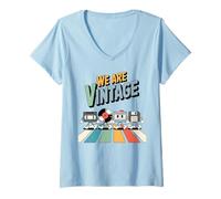 Donna We Are Vintage, Cassetta Floppy in Vinile, Crosswalk Crew Maglietta con Collo a V