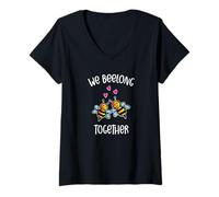 Donna We Beelong Together Cute Little Bees Love Hearts Maglietta con Collo a V