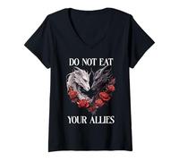 Donna We Do Not Eat Allies Dragon Book Lover Dark Romance Smutty Maglietta con Collo a V