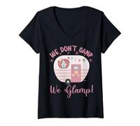 Donna We Don't Camp We Glamp Funny Glamping, Campeggio retrò Rosa Maglietta con Collo a V