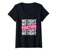 Donna We Fight Together Breast Cancer Awareness Support Squad Maglietta con Collo a V
