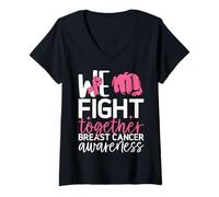 Donna We Fight Together - Nastro rosa per donne contro il cancro al seno Maglietta con Collo a V