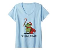 Donna We Jingle At Dawn Holiday Funny Frog Meme Festive Christmas Maglietta con Collo a V