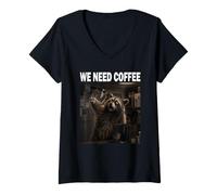 Donna We Need Coffee Macchina da caffè Amante degli Animali Maglietta con Collo a V
