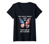 Donna We Only Need One Monarch & It's a Butterfly Floral No Kings Maglietta con Collo a V