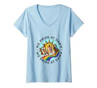 Donna We Pride At Dawn LGBTQ Equitazione Maglietta con Collo a V