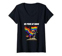 Donna We Pride At Dawn, Supporto per la Bandiera LGBTQ con Aquila e Arcobaleno Maglietta con Collo a V
