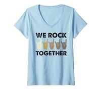 Donna We Rock Together Divertente Lingua dei Segni Maglietta con Collo a V