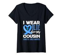 Donna We Wear Blue for My Cousin Colorettal Cancer Support Tee Maglietta con Collo a V