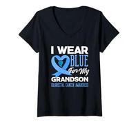 Donna We Wear Blue for My Grandson Colorettal Cancer Support Tee Maglietta con Collo a V