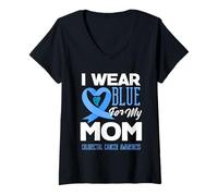 Donna We Wear Blue for My Mom Colorettal Cancer Support Tee Maglietta con Collo a V