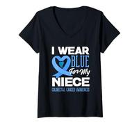 Donna We Wear Blue for My Niece Colorettal Cancer Support Tee Maglietta con Collo a V